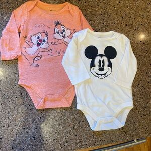 Disney Peach Chip & Dale + White Mickey Long-Sleeve One-Piece Set